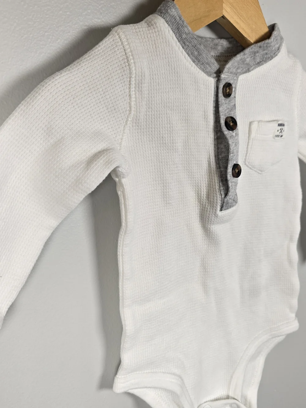 Carter's Long-Sleeve Waffle Knit Henley One-Piece Bodysuit - Navy & White Bundle